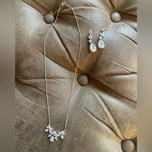 Rose gold and cubic zirconia necklace and earring set